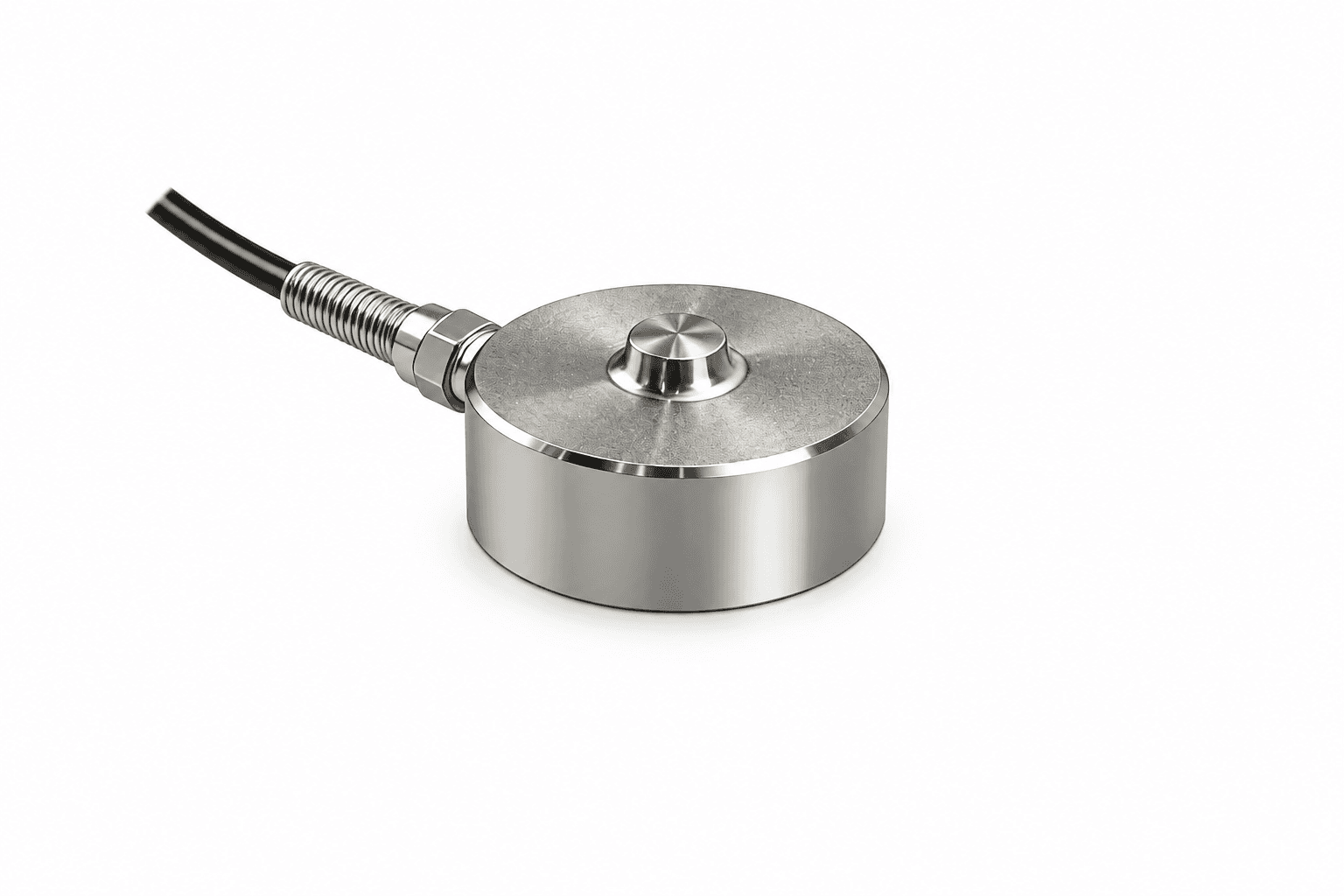 Round metal button central contact left metal spring cable relief.