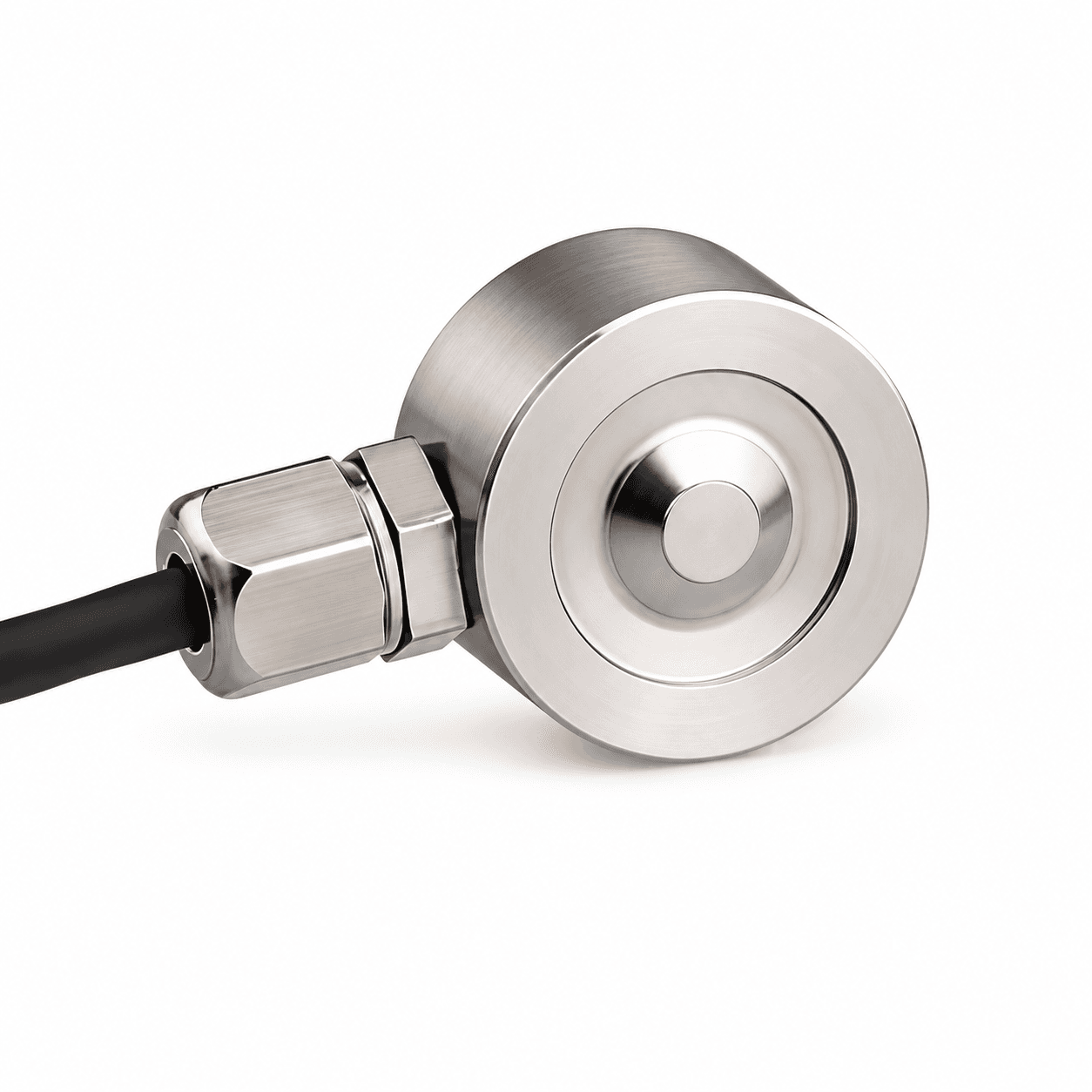 Round body concentric recess raised center contact left hexagonal cable gland.
